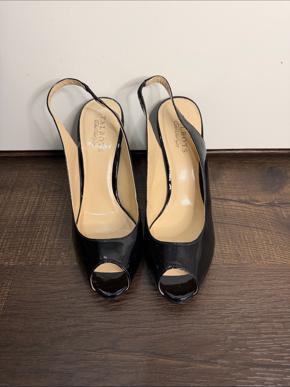 Talbots Black Patent Peep-Toe Slingback Heels